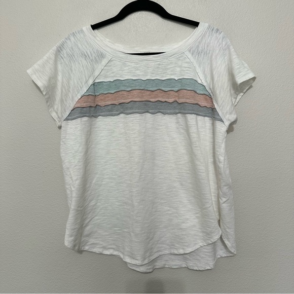 Cherish women’s pastel striped burnout slub knit round neck short sleeve size L - Picture 1 of 3